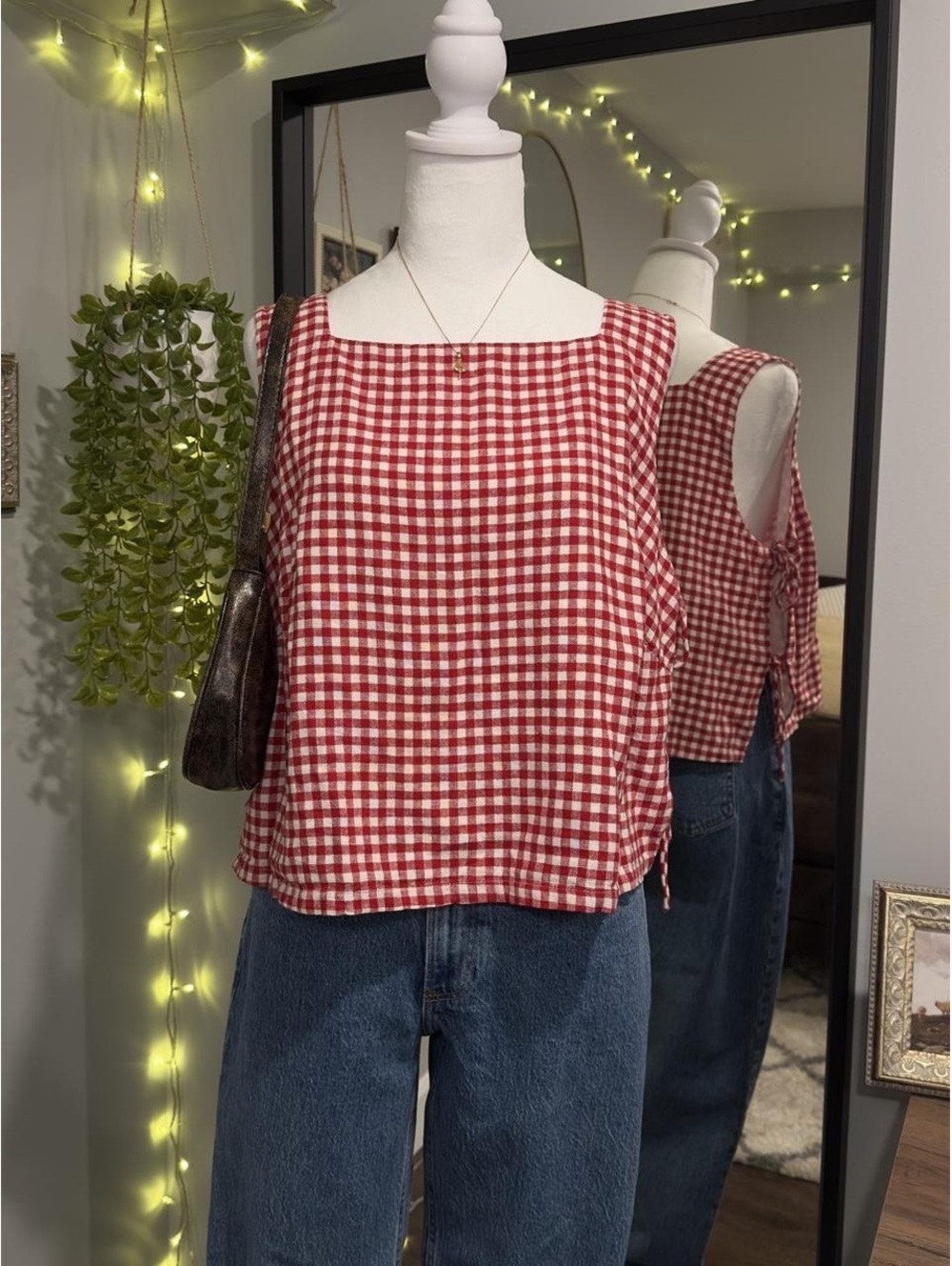 Abercrombie & Fitch Red Gingham Side Tie Tank Top ✨